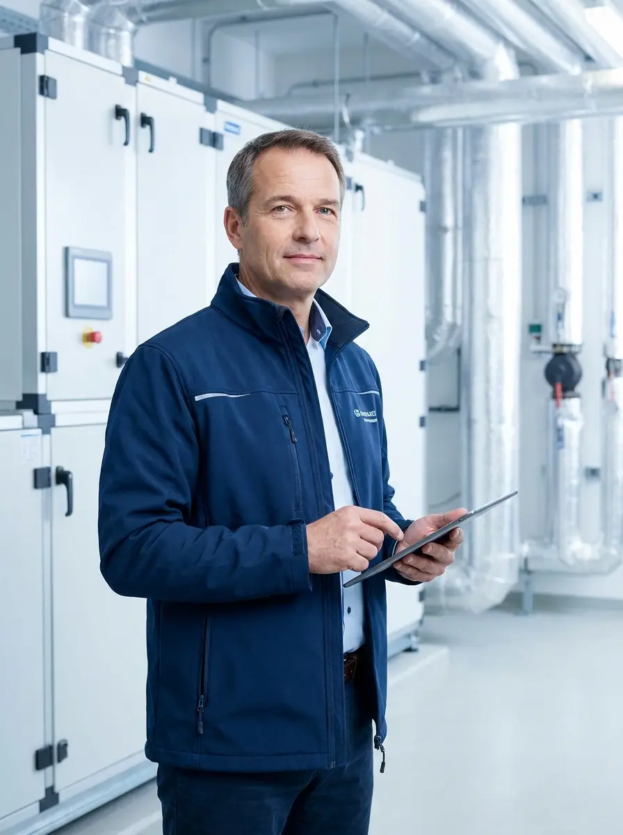 Professional HVAC Engineer in blue uniform